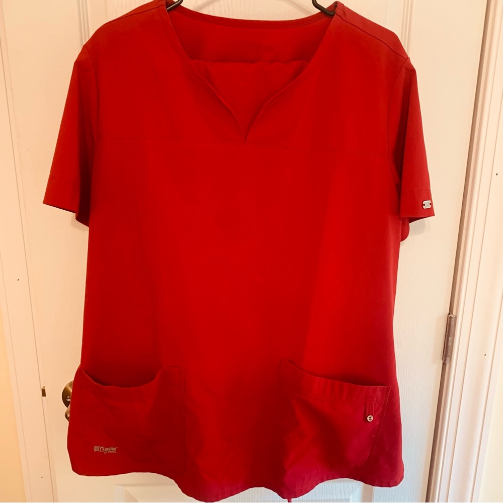 Grey’s Anatomy’s By Barco Woman’s Red Scrubs Set Top Size 2XL Pant Size XL